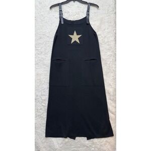 Moma Star Knit Pinafore Dress Womens 36 Black Faux Leather Straps Excellent